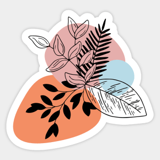 Minimal leaves line art Sticker